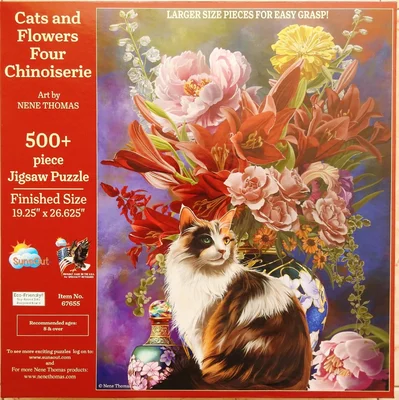 Cats and Flowers Four Chinoiserie