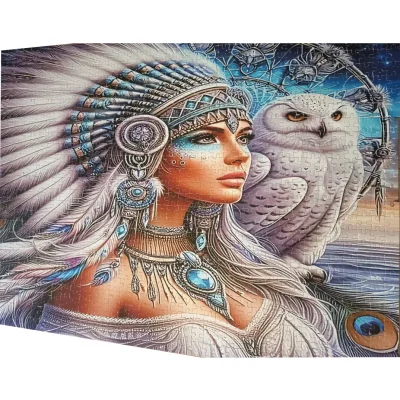 Indienne et chouette blanche