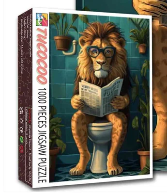 Reading Lion in Bathroom