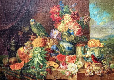 Still Life with Fruit Flowers and a Parrot