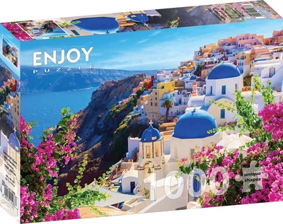 Santorini View with Flowers, Greece
