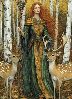 Druidesse celtique avec des cerfs