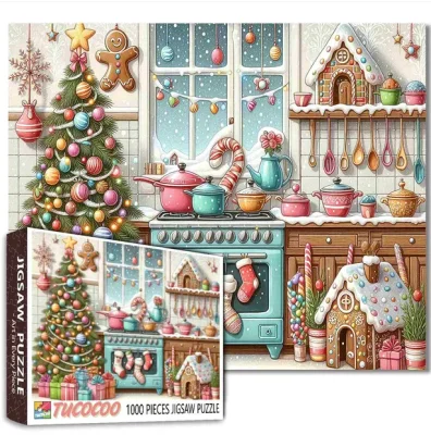 Cuisine de Noël avec sapin et pain d'épices