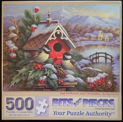 Red Birdhouse And Chickadees