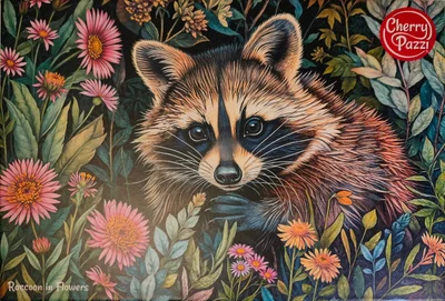 Raccoon in Flowers
