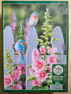 Bluebirds and Hollyhocks