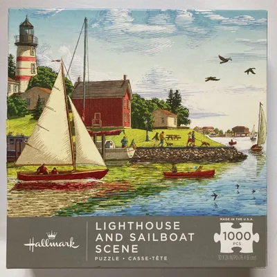 Lighthouse and Sailboat Scene