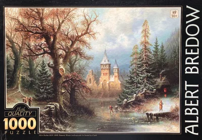 Romantic Winter Landscape with Ice Skaters by a Castle