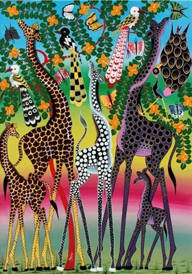 Giraffes in African Colors