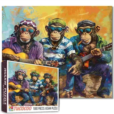 3 chimpanzés jouant de la guitare