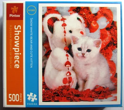 Snow White Bear and Cute Kitten