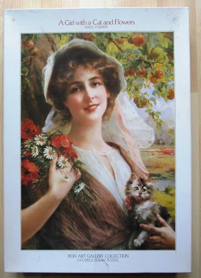 A Girl with a Cat and Flowers