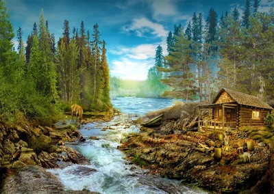 A Log Cabin by the Rapids